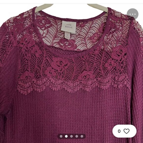 Knox Rose Maroon Thermal Knit Crochet Blouse Medium - Picture 4 of 11